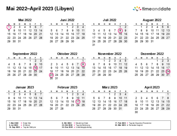 Kalender für 2022 in Libyen