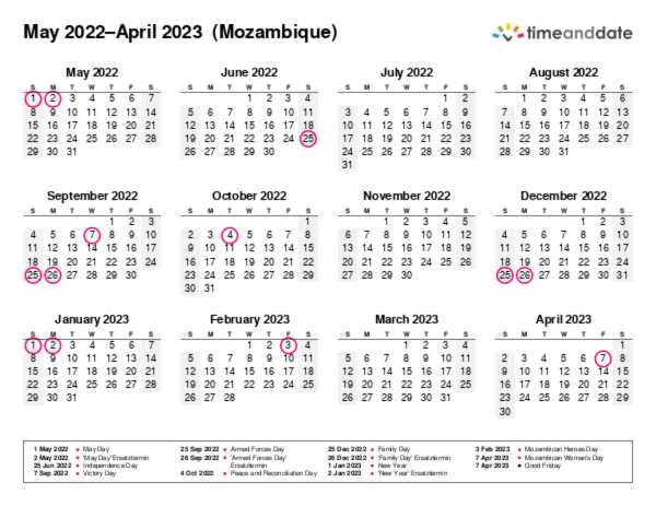 Kalender für 2022 in Mosambik