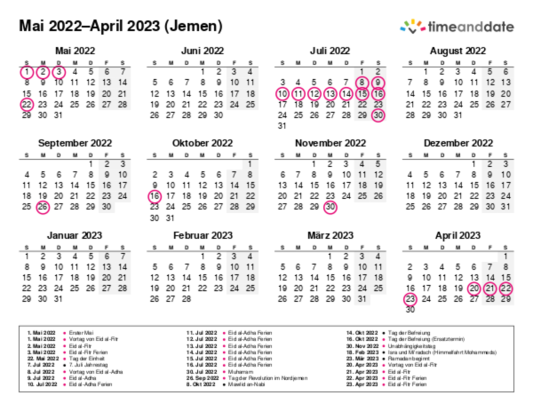 Kalender für 2022 in Jemen