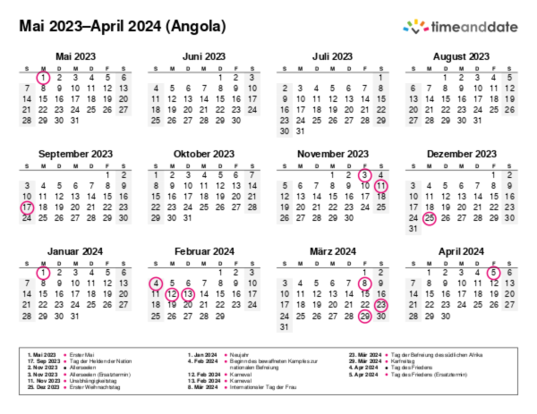 Kalender für 2023 in Angola