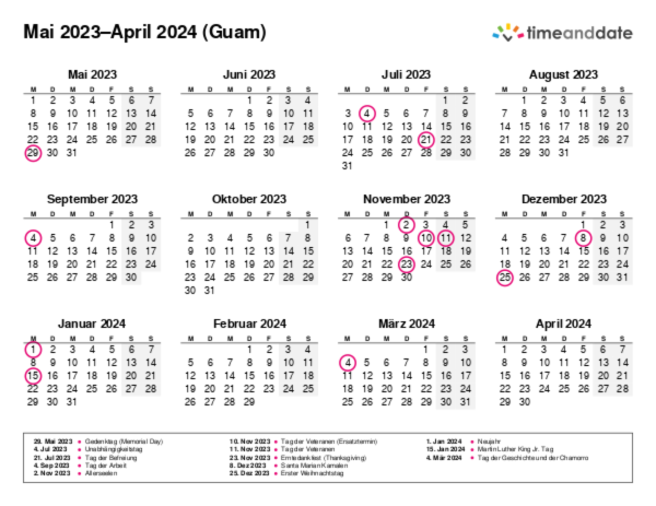 Kalender für 2023 in Guam