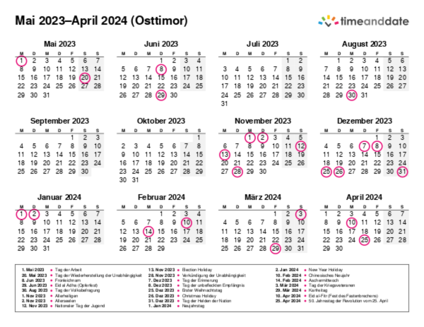 Kalender für 2023 in Osttimor
