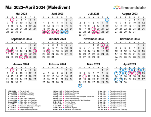 Kalender für 2023 in Malediven