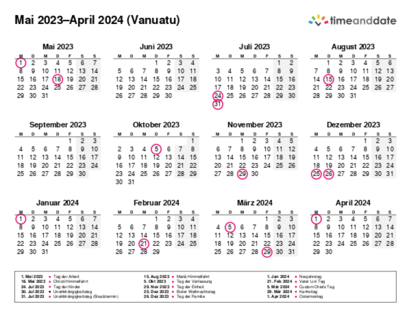Kalender für 2023 in Vanuatu