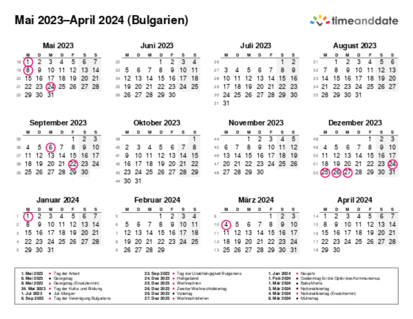 Kalender für 2023 in Bulgarien