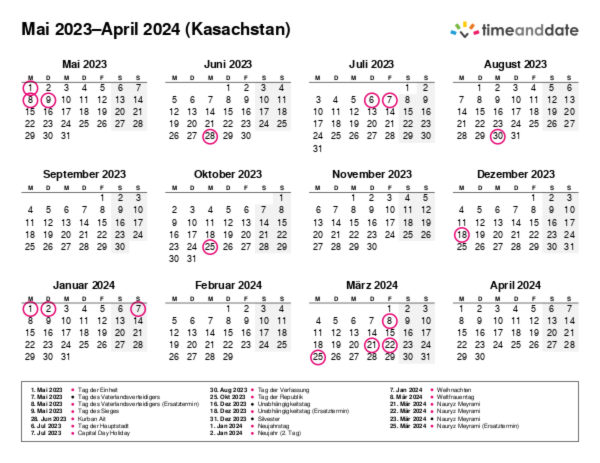 Kalender für 2023 in Kasachstan