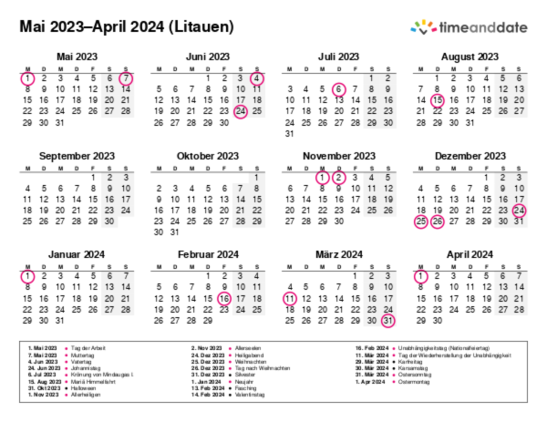 Kalender für 2023 in Litauen