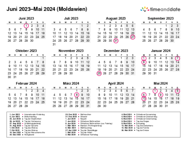 Kalender für 2023 in Moldawien
