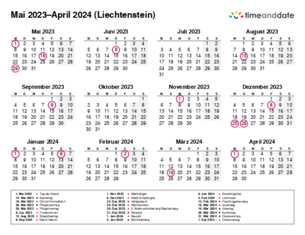 Kalender für 2023 in Liechtenstein
