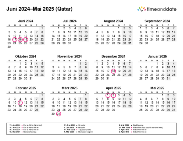 Kalender für 2024 in Qatar