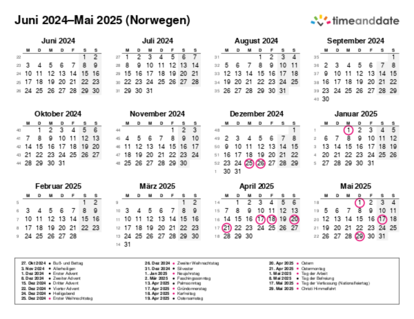 Kalender für 2024 in Norwegen