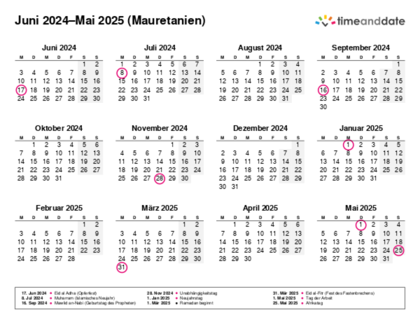Kalender für 2024 in Mauretanien