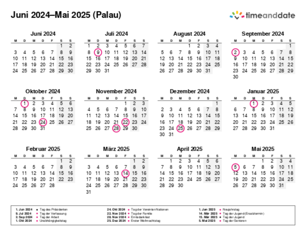 Kalender für 2024 in Palau
