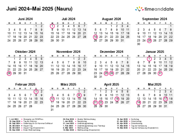 Kalender für 2024 in Nauru