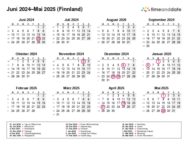 Kalender für 2024 in Finnland