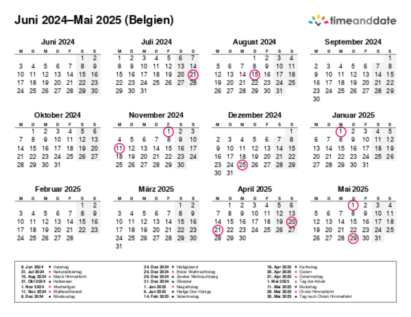 Kalender für 2024 in Belgien