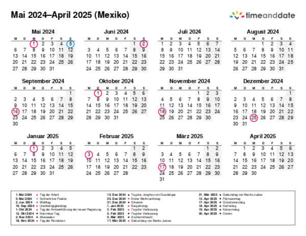 Kalender für 2024 in Mexiko
