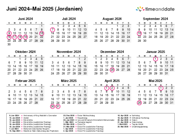 Kalender für 2024 in Jordanien