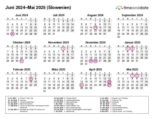 Kalender für 2024 in Slowenien