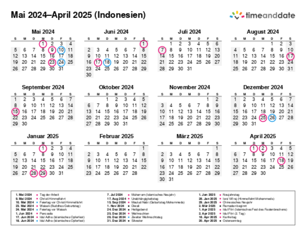 Kalender für 2024 in Indonesien
