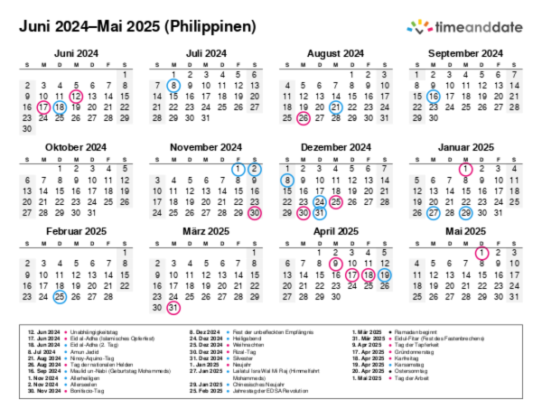 Kalender für 2024 in Philippinen