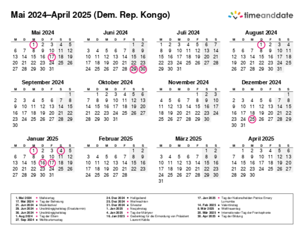 Kalender für 2024 in Dem. Rep. Kongo