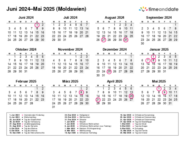 Kalender für 2024 in Moldawien