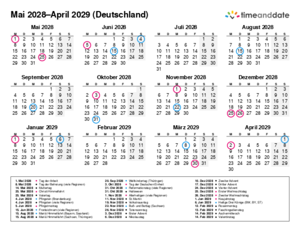 Kalender für 2028 in Deutschland