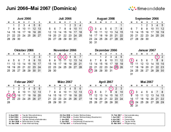 Kalender für 2066 in Dominica