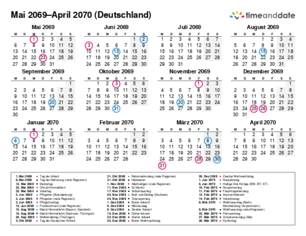 Kalender für 2069 in Deutschland