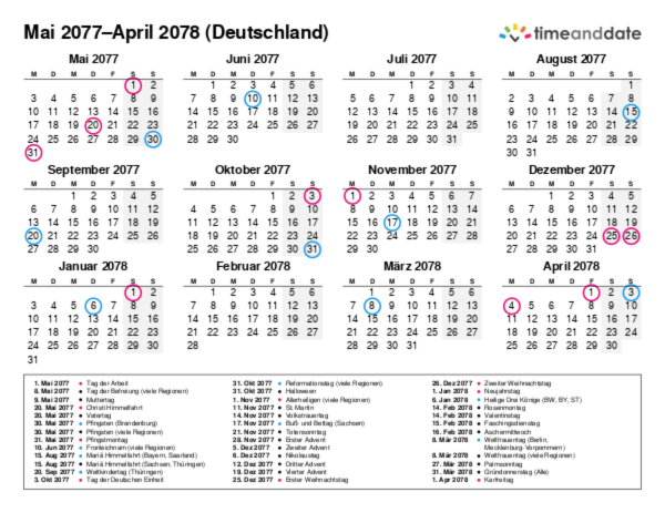 Kalender für 2077 in Deutschland