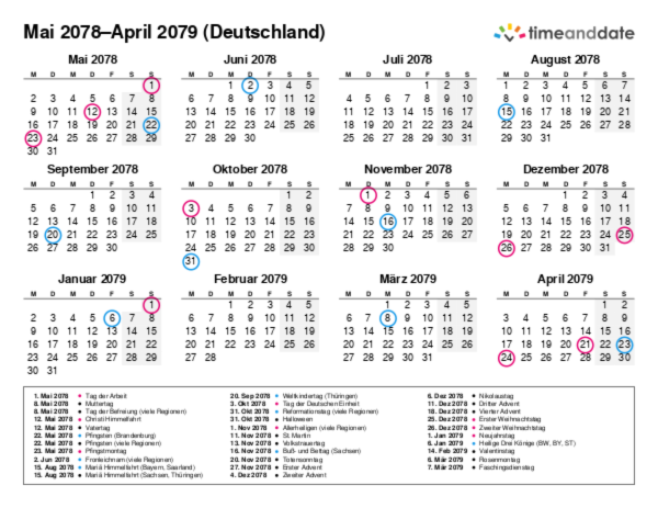 Kalender für 2078 in Deutschland
