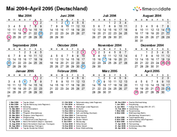 Kalender für 2094 in Deutschland